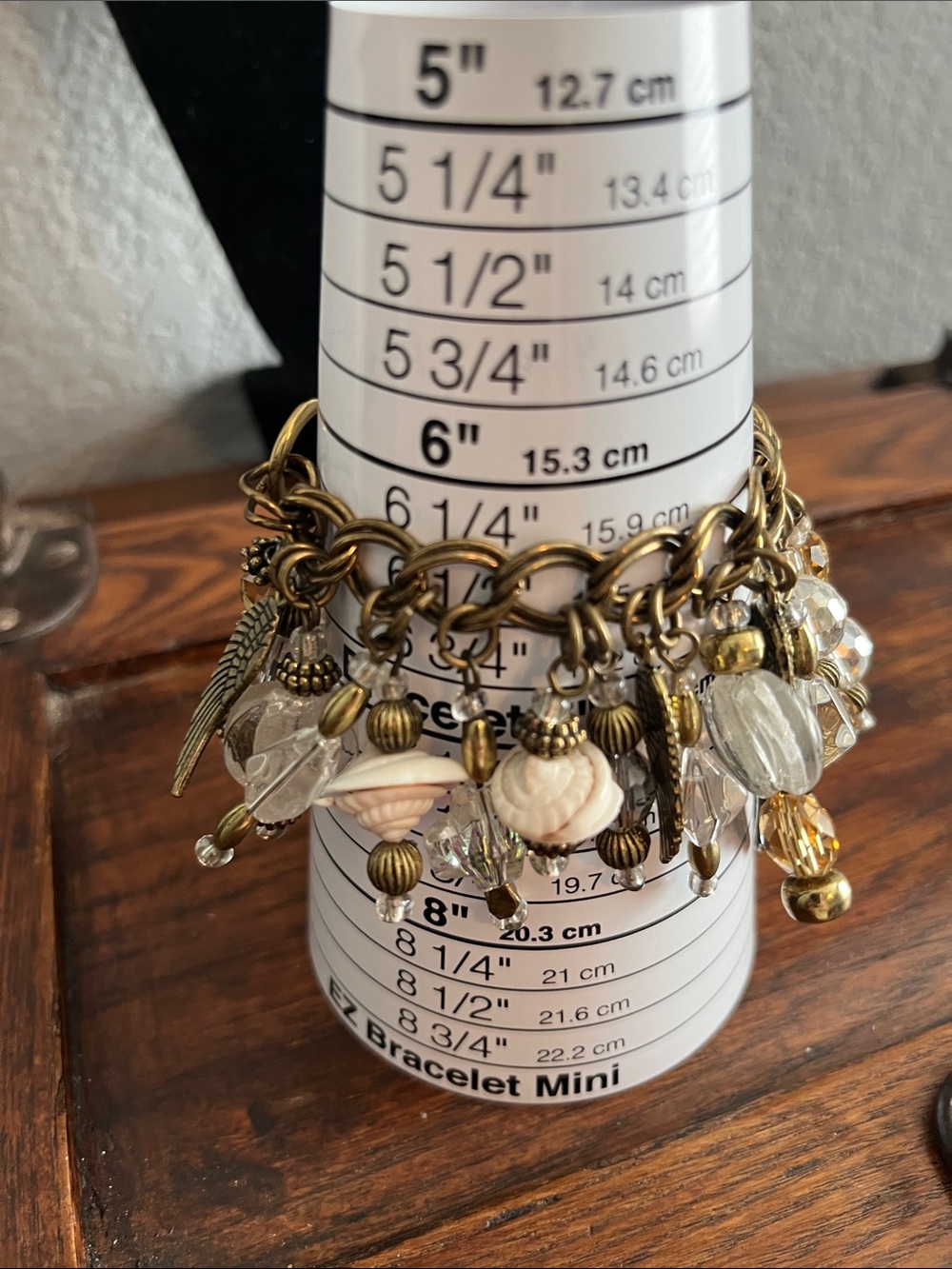 Gold-Tone Charm Bracelet with Cream Shell and Crystal Charms - Women Jewelry